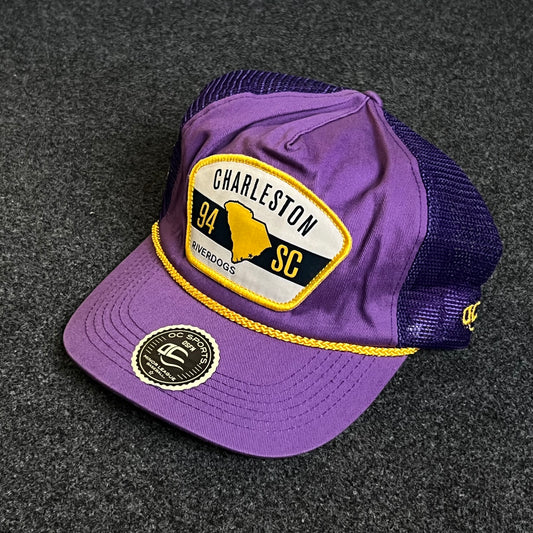 Mesh Trucker Cap – Purple & Dark Purple Mesh (“Charleston SC • 84” Patch, Rope Cord)