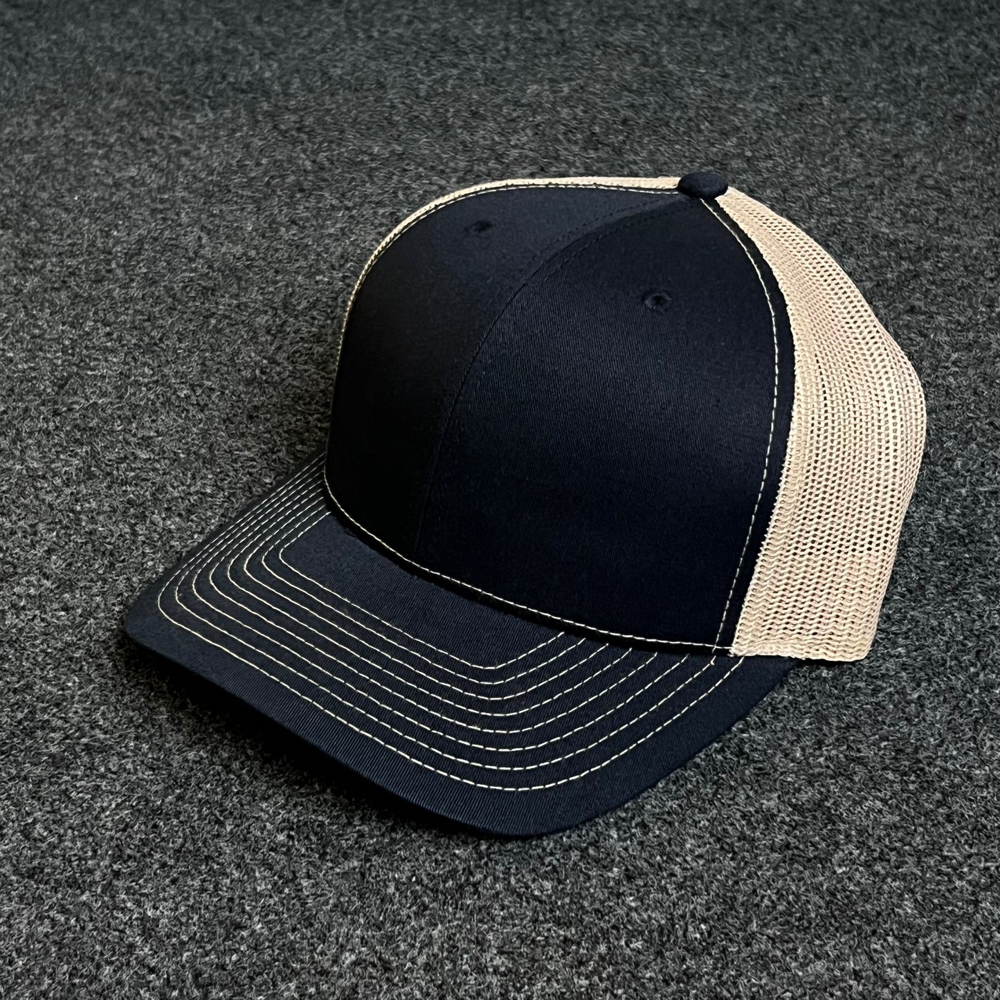 Blank Navy/Beige Mesh Trucker Hat