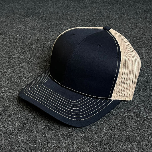 Blank Navy/Beige Mesh Trucker Hat