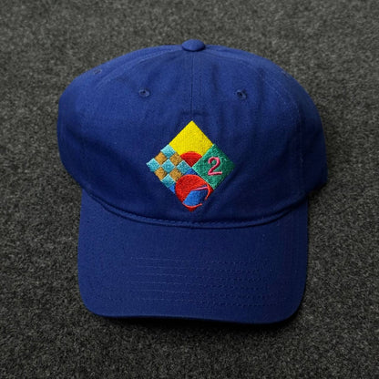 Blue Cap with A Geometric Patch Featuring The Number 2
