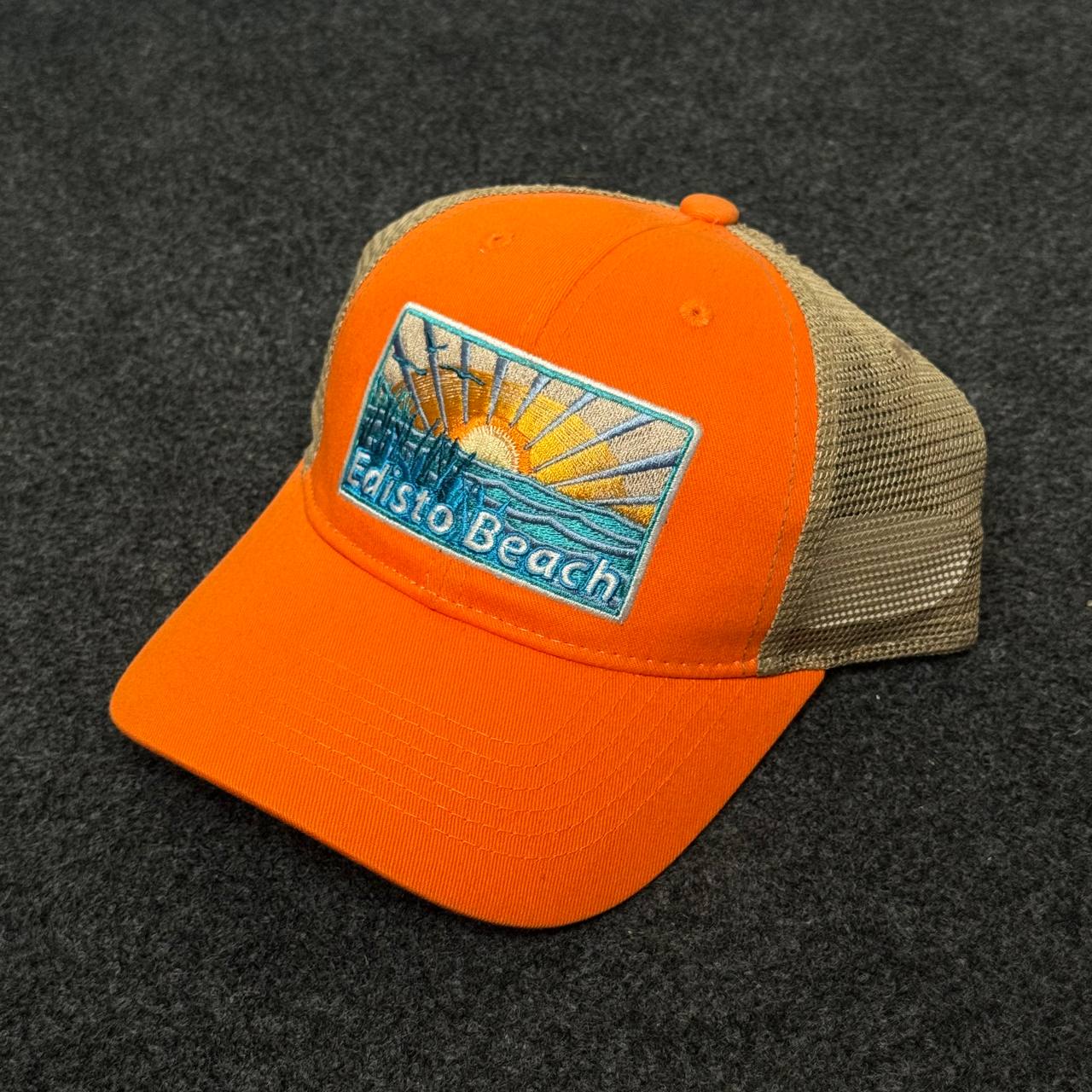 "Edisto Beach" Sunrise Orange Mesh Trucker Cap